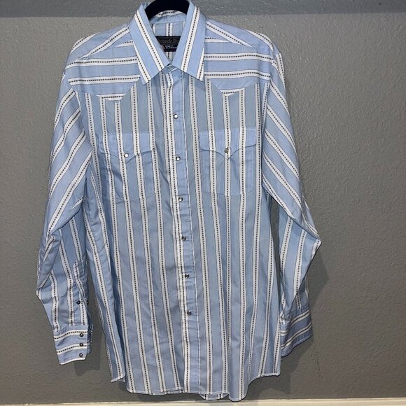 VTG. PANHANDLE SLIM Permanent Press Striped Pearl Snap Western Shirt 16.5" X 35" - Picture 1 of 14